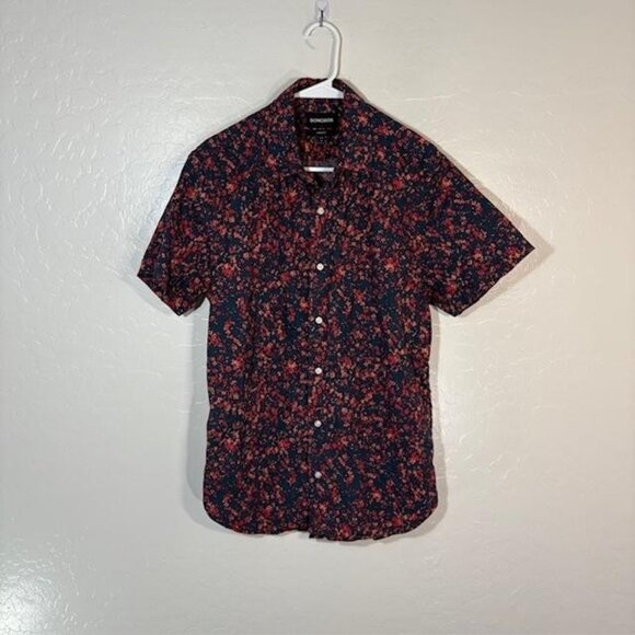 Bonobos Shirt Mens Medium Long Blue Red Floral Short Sleeve Button Up Stretch - Picture 1 of 7